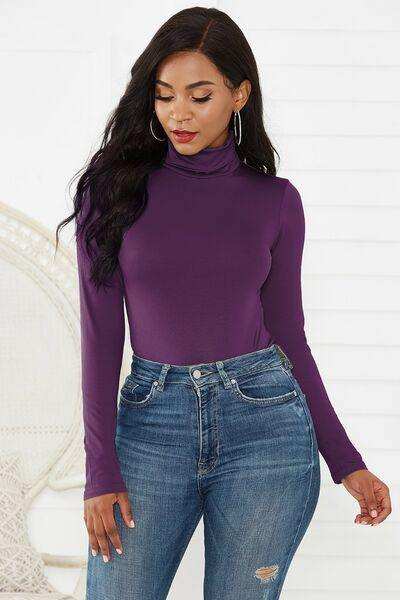 Turtleneck Long Sleeve Bodysuit - Trendsi - Flyclothing LLC