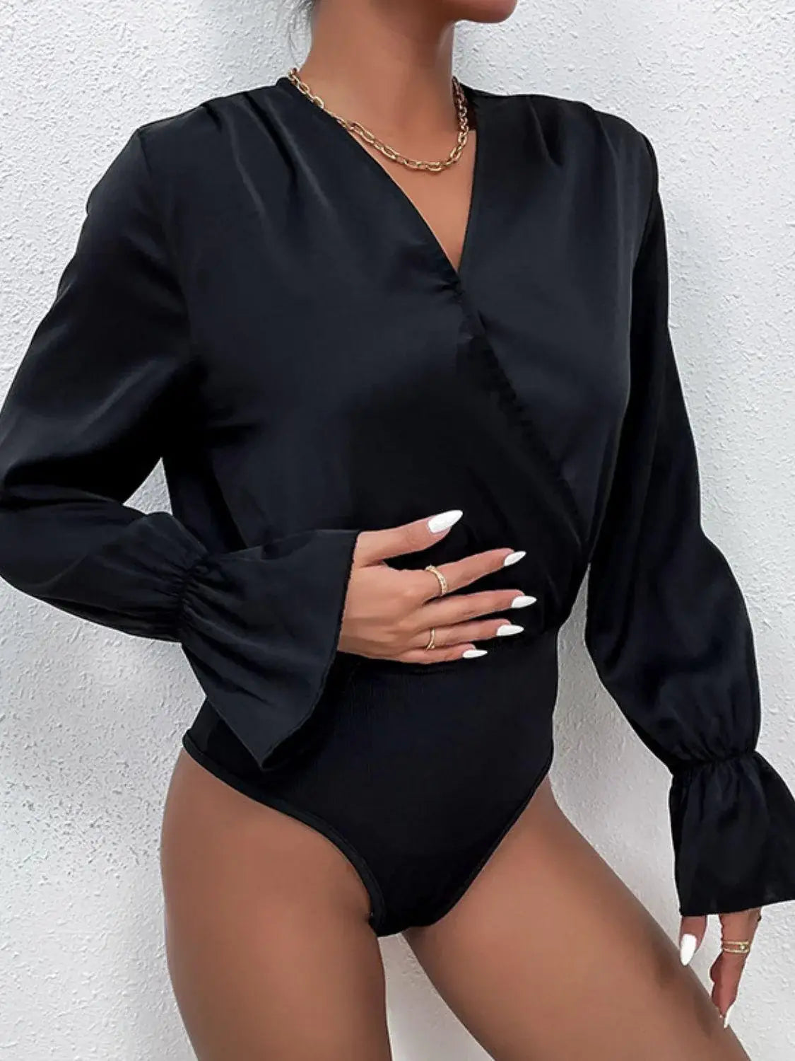 Surplice Neck Flounce Sleeve Bodysuit - Trendsi - Flyclothing LLC