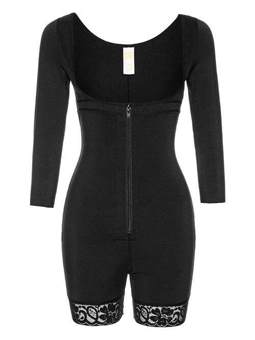 Full Size Zip Up Lace Detail Long Sleeve Shapewear - Trendsi - Flyclothing LLC