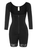 Full Size Zip Up Lace Detail Long Sleeve Shapewear - Trendsi