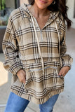 Drawstring Plaid Half Zip Raglan Sleeve Hoodie - Trendsi