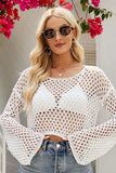 Openwork Round Neck Dropped Shoulder Knit Top - Trendsi - Flyclothing LLC