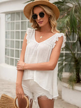Tie Back V-Neck Ruffled Blouse - Trendsi - Flyclothing LLC