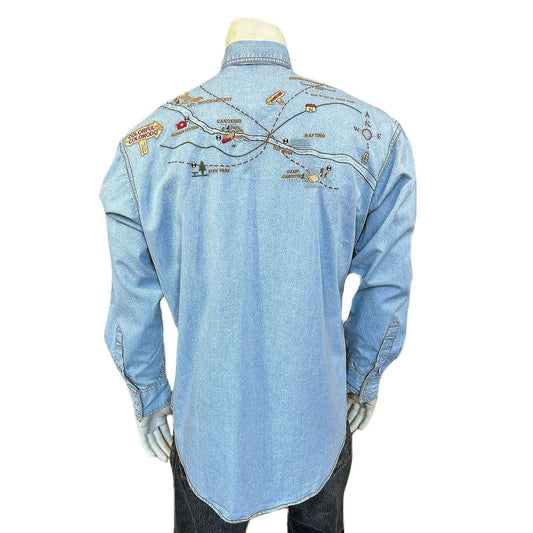 Rockmount Clothing Men's Denim Map Embroidered Western Shirt - Rockmount Clothing - Flyclothing LLC