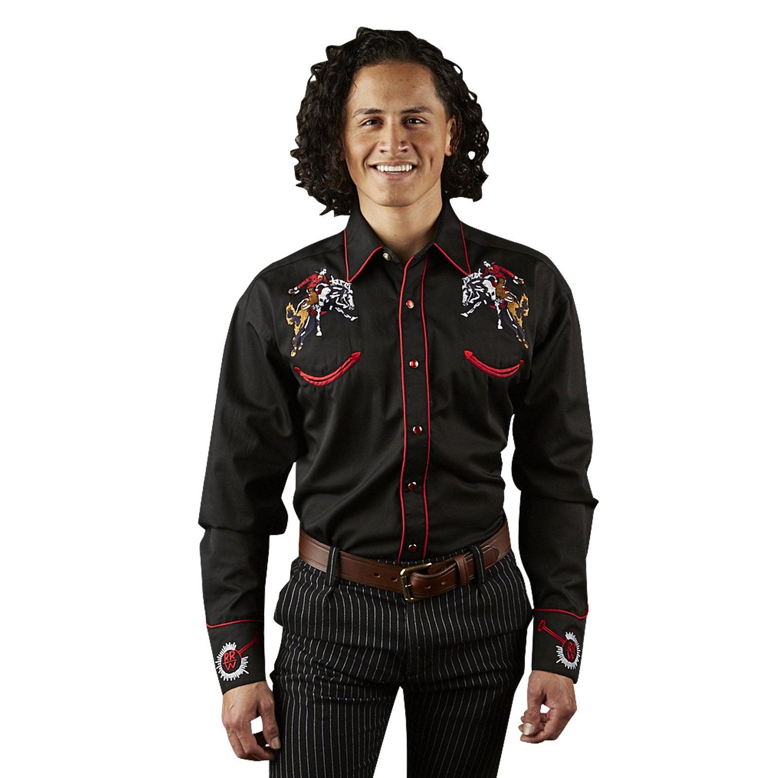 Men’s Rockmount Bronc Vintage Embroidery Western Shirt in Black - Flyclothing LLC
