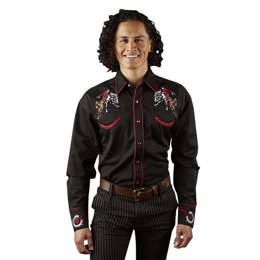 Men’s Rockmount Bronc Vintage Embroidery Western Shirt in Black - Rockmount Clothing - Flyclothing LLC