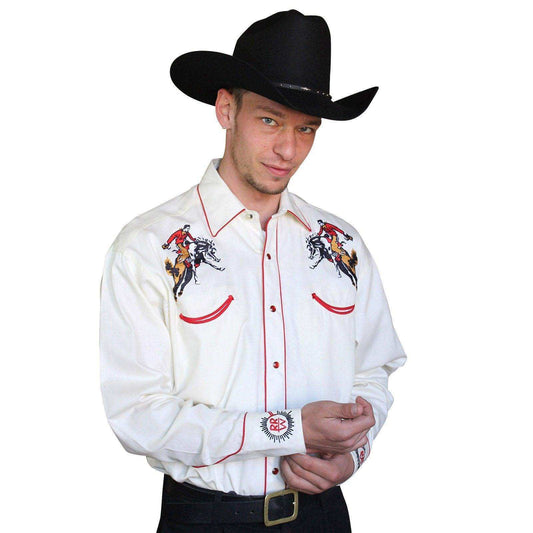 Men’s Rockmount Bronc Vintage Embroidery Western Shirt in Ivory - Rockmount Clothing - Flyclothing LLC