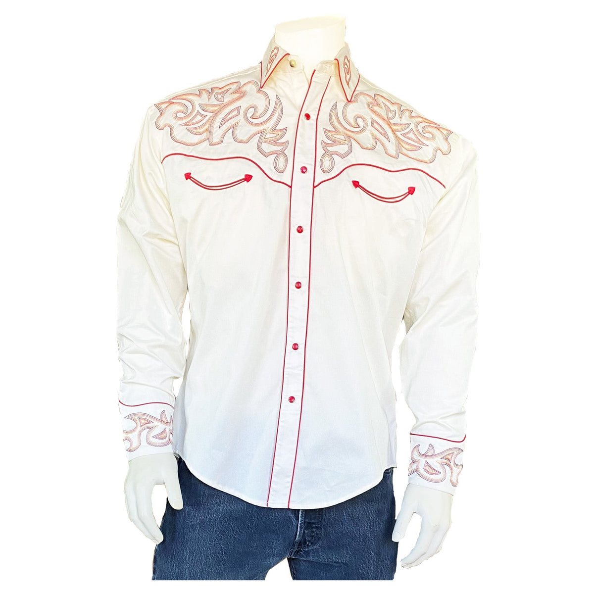 Rockmount Clothing Men's Boot Top Embroidered Western Shirt in Ivory