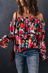 Floral Off-Shoulder Flounce Sleeve Layered Blouse - Trendsi - Flyclothing LLC