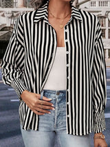 Striped Dropped Shoulder Smocked Wristband Shirt - Trendsi - Flyclothing LLC