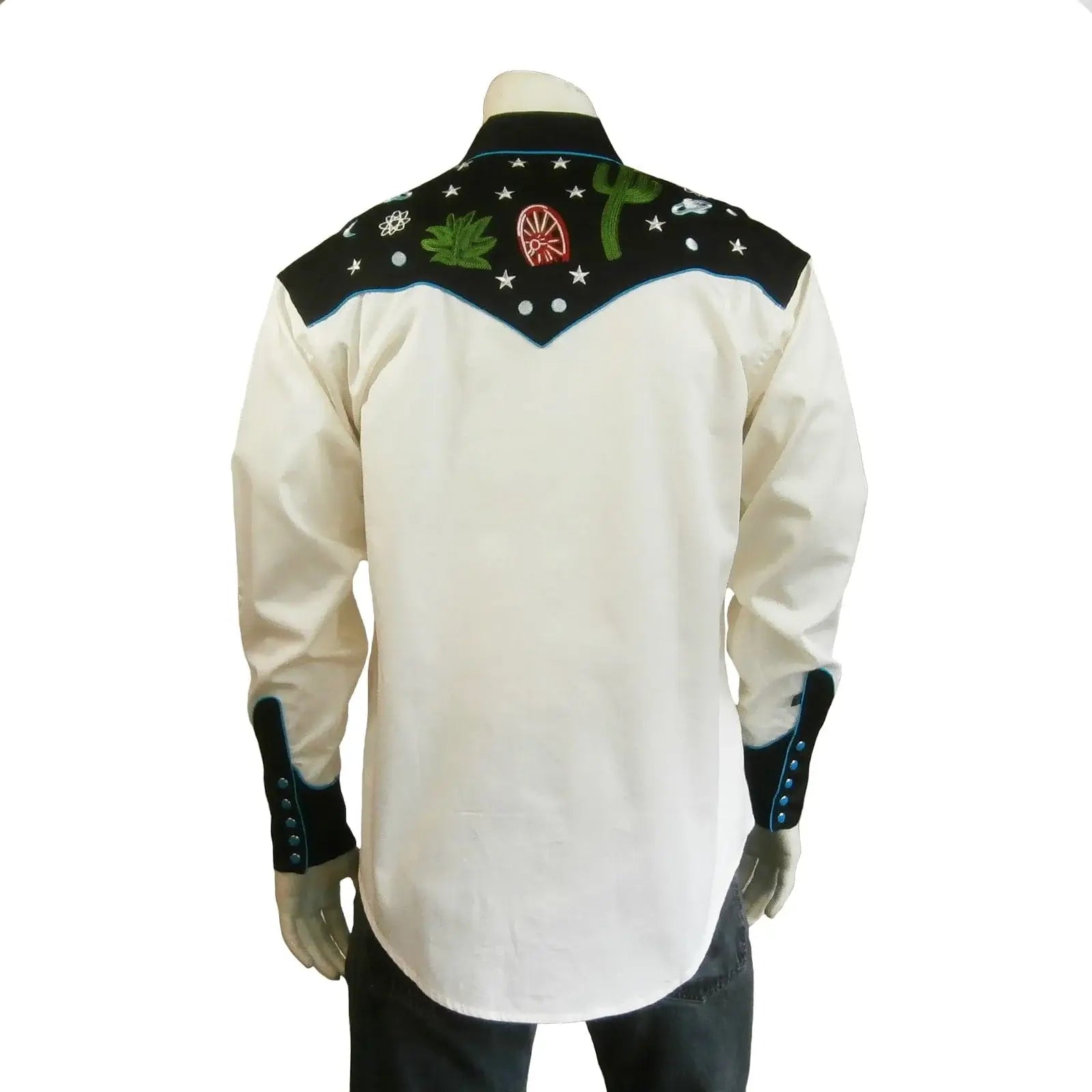 Rockmount Clothing Men's Black Vintage Cactus & Stars Chain Stitch Embroidery Western Shirt - Rockmount Clothing - Flyclothing LLC