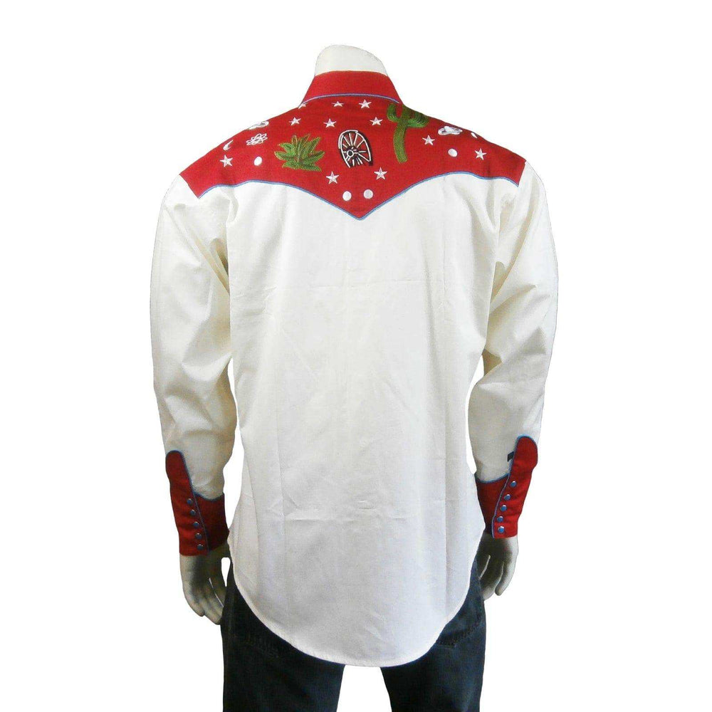 Rockmount Clothing Men's Red Vintage Cactus & Stars Chain Stitch Embroidery Western Shirt - Rockmount Clothing - Flyclothing LLC