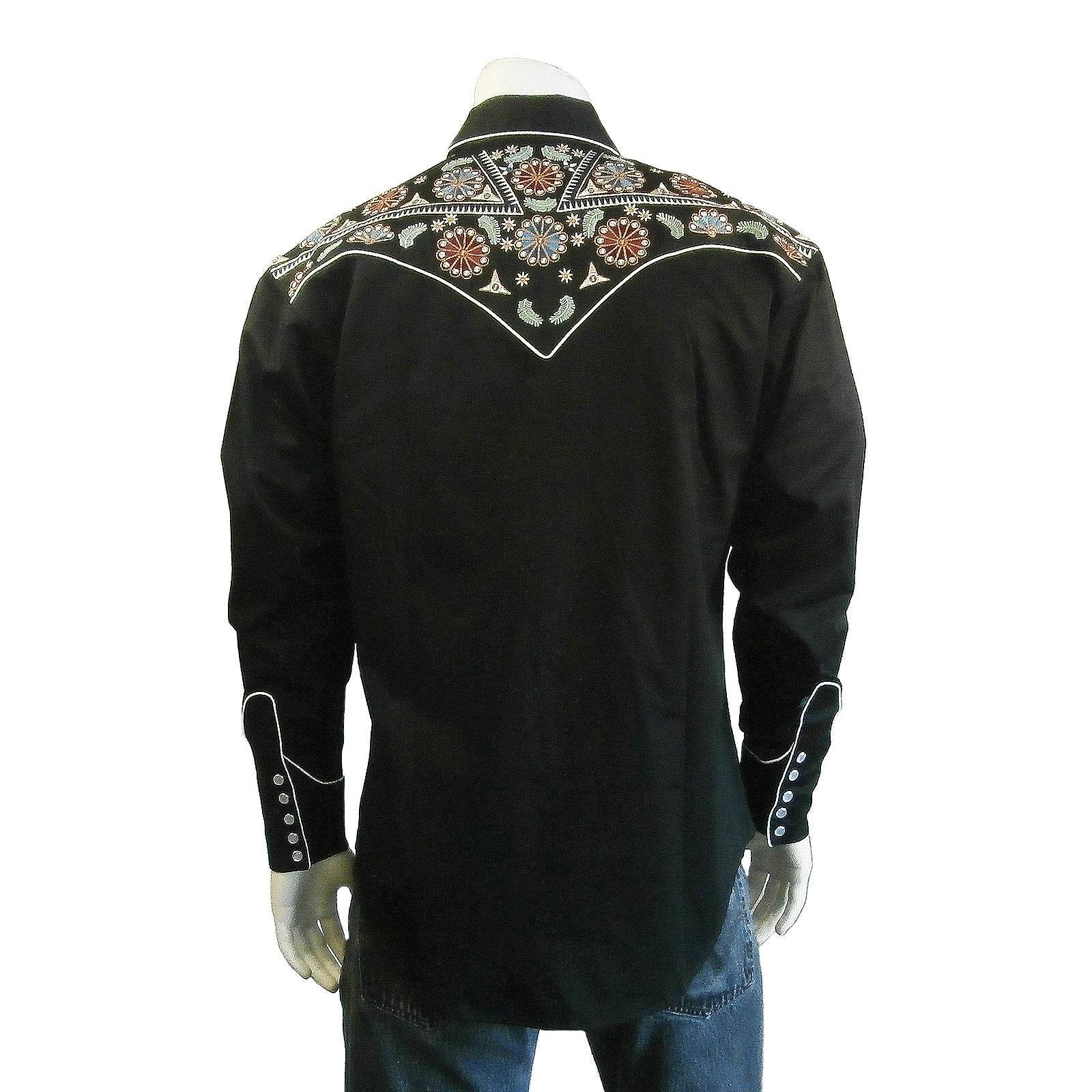 Rockmount Clothing Men's Vintage Black Floral & Stars Embroidery Western Shirt - Rockmount Clothing - Flyclothing LLC