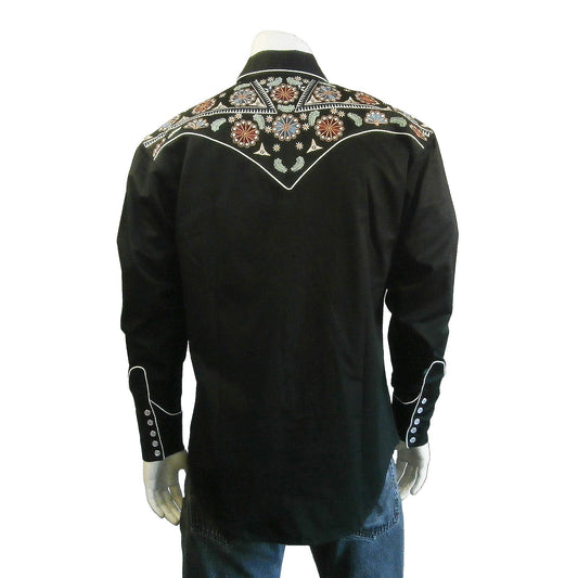 Rockmount Clothing Men's Vintage Black Floral & Stars Embroidery Western Shirt