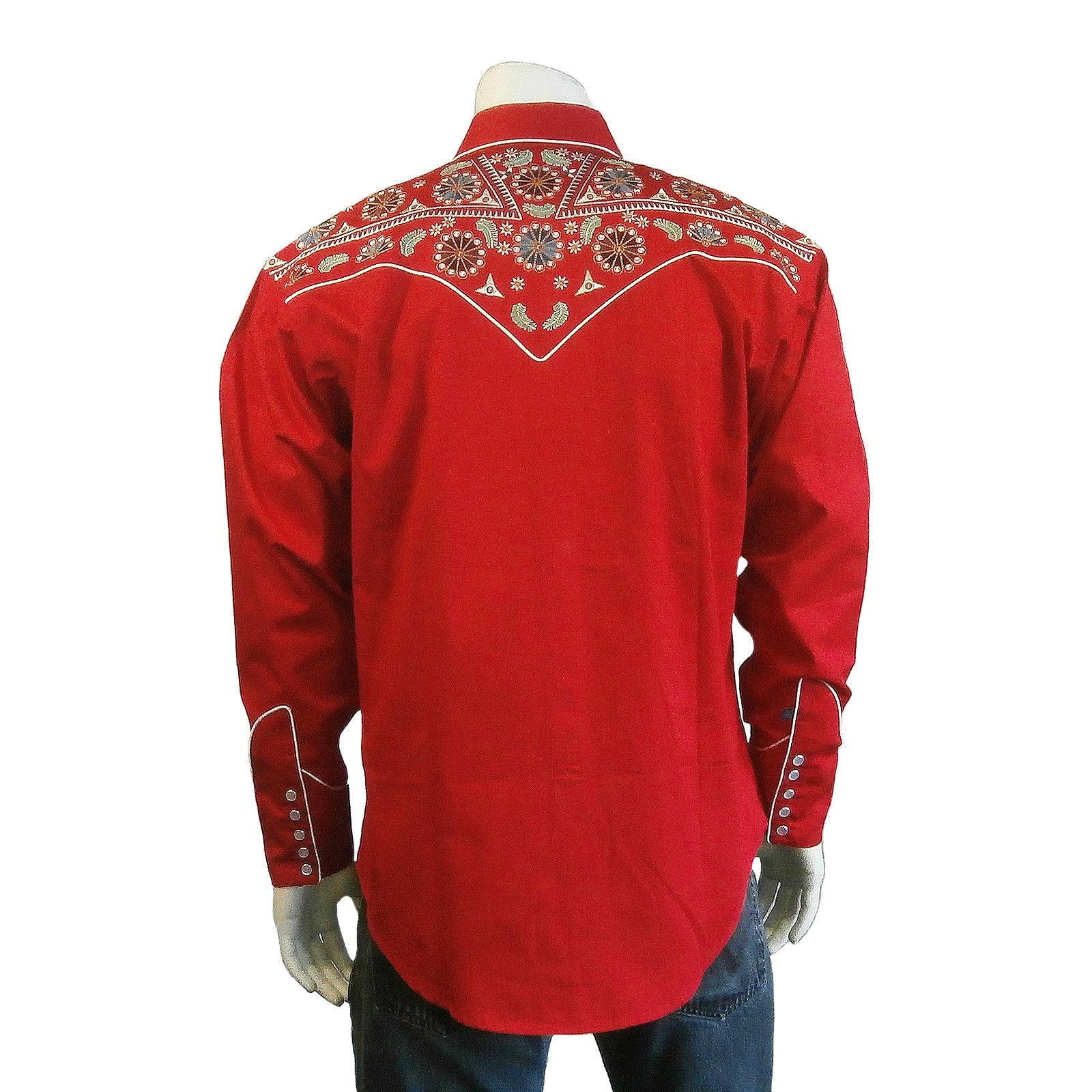 Rockmount Clothing Men's Vintage Red Floral & Stars Embroidery Western Shirt