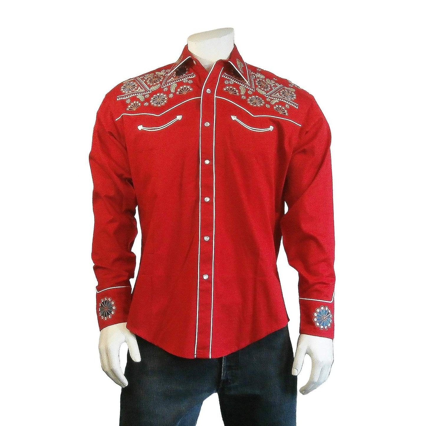 Rockmount Clothing Men's Vintage Red Floral & Stars Embroidery Western Shirt - Rockmount Clothing - Flyclothing LLC