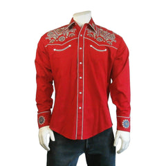 Rockmount Clothing Men's Vintage Red Floral & Stars Embroidery Western Shirt - Rockmount Clothing