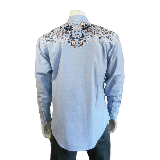 Rockmount Clothing Men's Vintage Blue Floral Embroidery Western Shirt