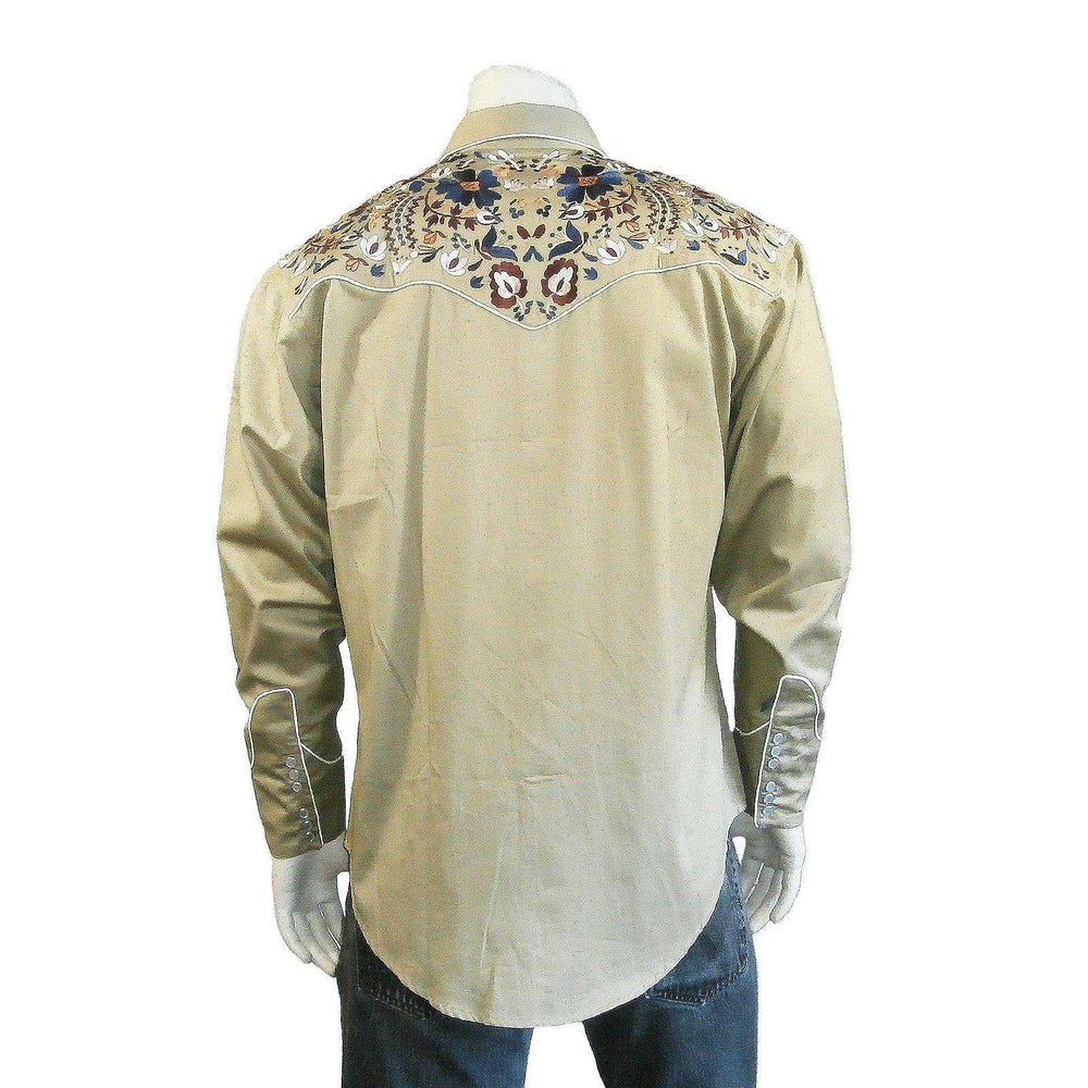 Rockmount Clothing Men's Vintage Khaki Floral Embroidery Western Shirt - Rockmount Clothing - Flyclothing LLC