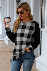 Plaid Round Neck Long Sleeve T-Shirt - Trendsi