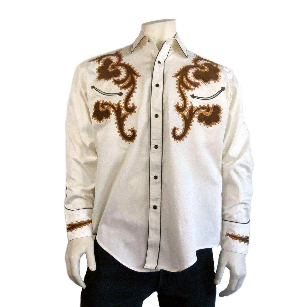 Men's Vintage Chamois & Embroidery Western Shirt in Ivory - Rockmount Clothing - Flyclothing LLC