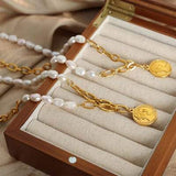 Coin pendant Pearl Titanium Steel Necklace - Trendsi - Flyclothing LLC