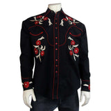 Men's Vintage Cascading Floral Embroidery Black Western Shirt - Rockmount Clothing - Flyclothing LLC