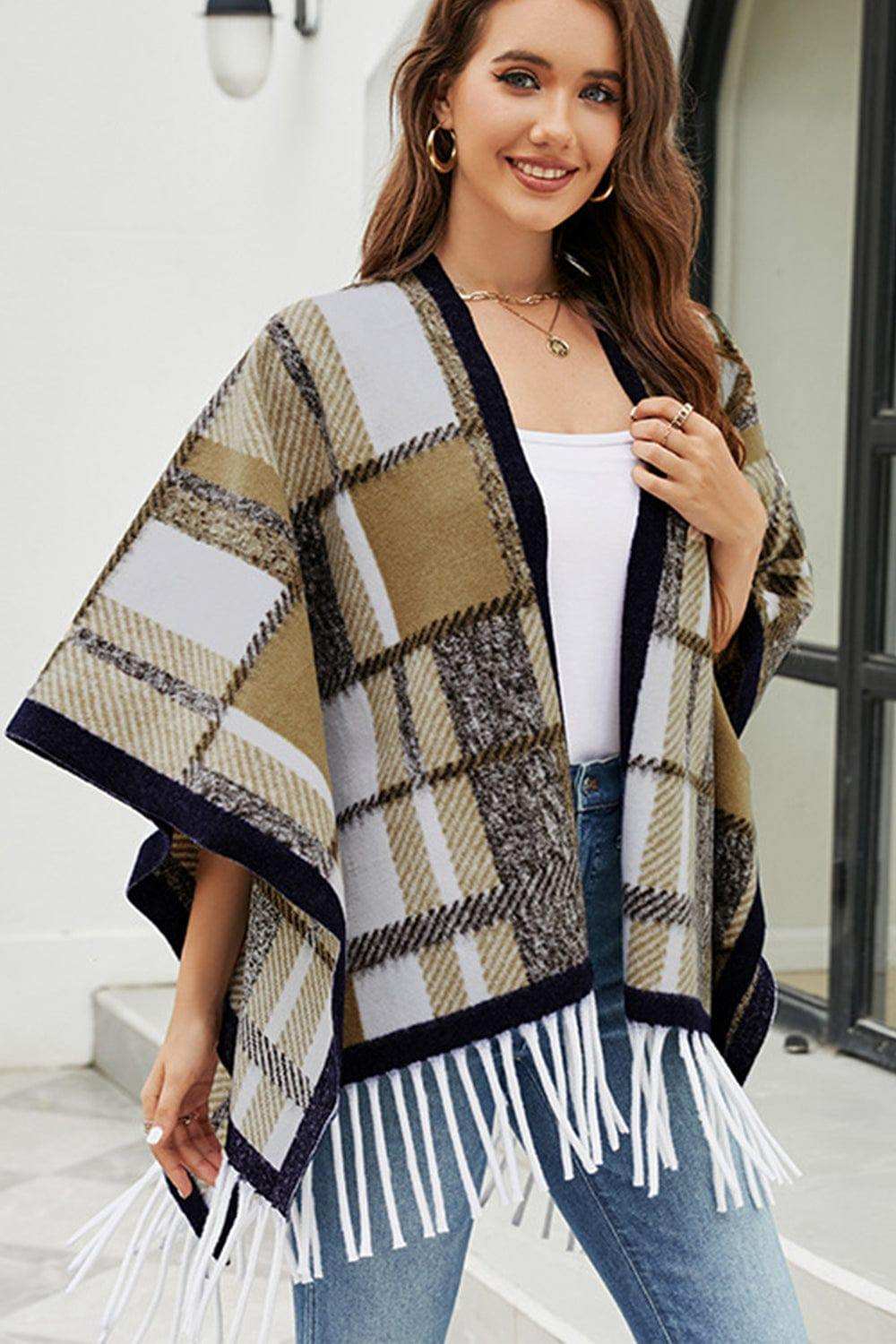 Cloak Sleeve Fringe Detail Poncho - Trendsi - Flyclothing LLC