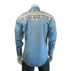 Rockmount Clothing Men's Vintage 2-Tone Denim & Steer Skull Embroidery Western Shirt