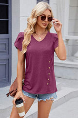 V-Neck Short Sleeve T-Shirt - Trendsi - Flyclothing LLC