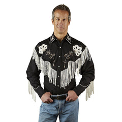 Rockmount Ranch Wear Mens Black Vintage Fringe Embroidered Western Shirt - Rockmount Clothing