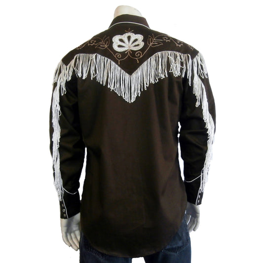 Rockmount Clothing Men's Vintage Fringe Brown Embroidered Western Shirt