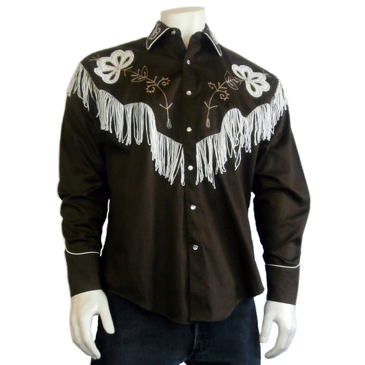Rockmount Clothing Men's Vintage Fringe Brown Embroidered Western Shirt