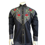 Rockmount Clothing Men's Floral 2-Tone Black & Grey Embroidered Western Shirt - Rockmount Clothing - Flyclothing LLC