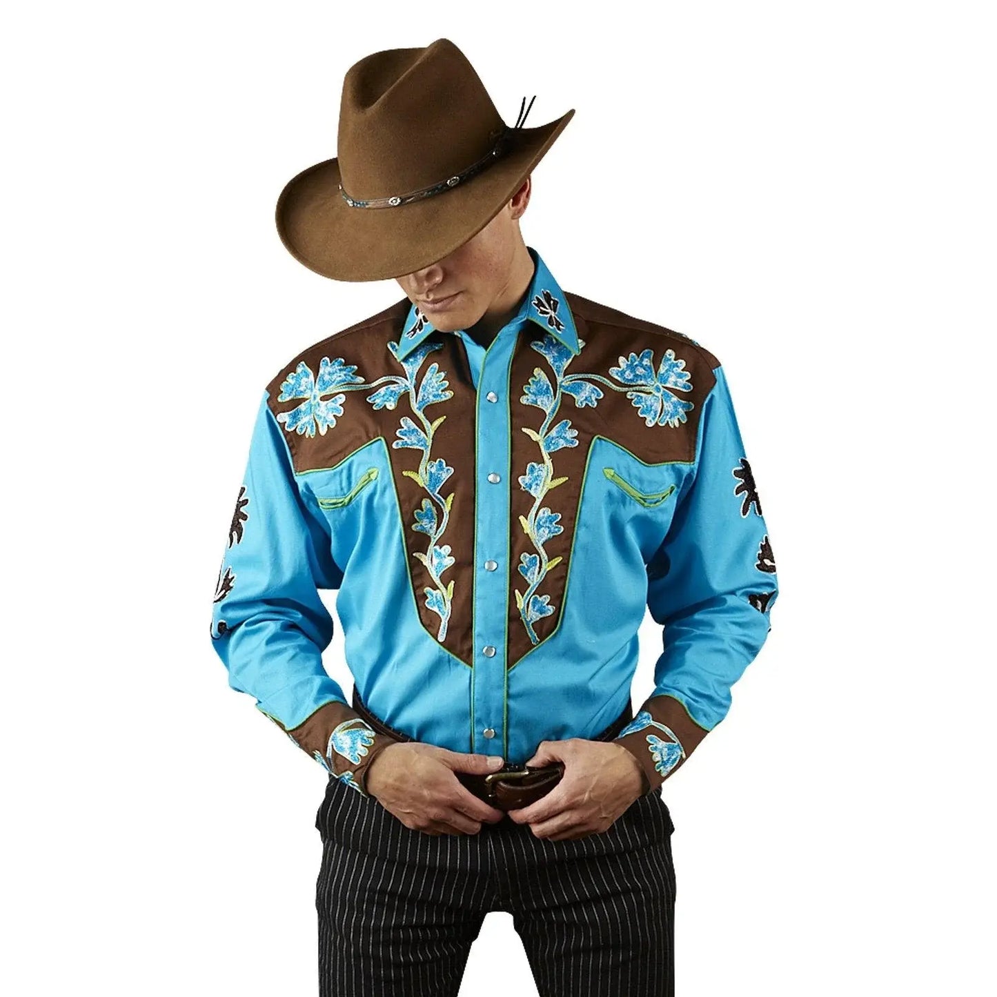 Rockmount Ranch Wear Mens 2-Tone Brown & Turquoise Western Shirt - Rockmount Clothing - Flyclothing LLC