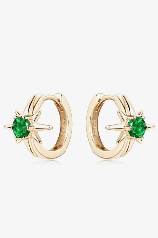 Lab-Grown Emerald Huggie Earrings - Trendsi