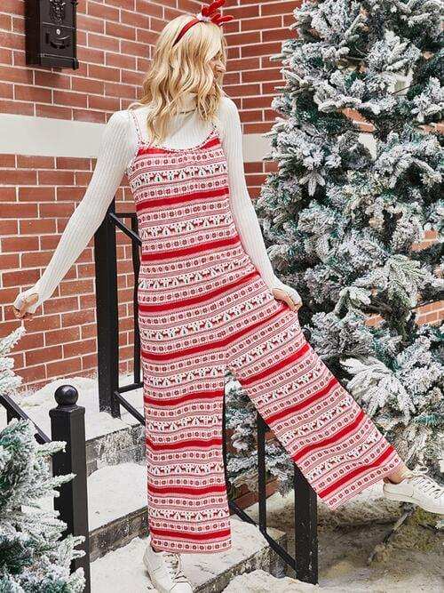 Christmas Color Contrast Wide-Legged Jumpsuit - Trendsi - Flyclothing LLC