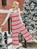 Christmas Color Contrast Wide-Legged Jumpsuit - Trendsi