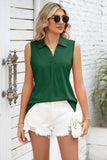 Ruched Johnny Collar Tank - Trendsi - Flyclothing LLC