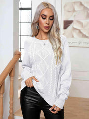 Cable-Knit Long Sleeve Sweater - Trendsi