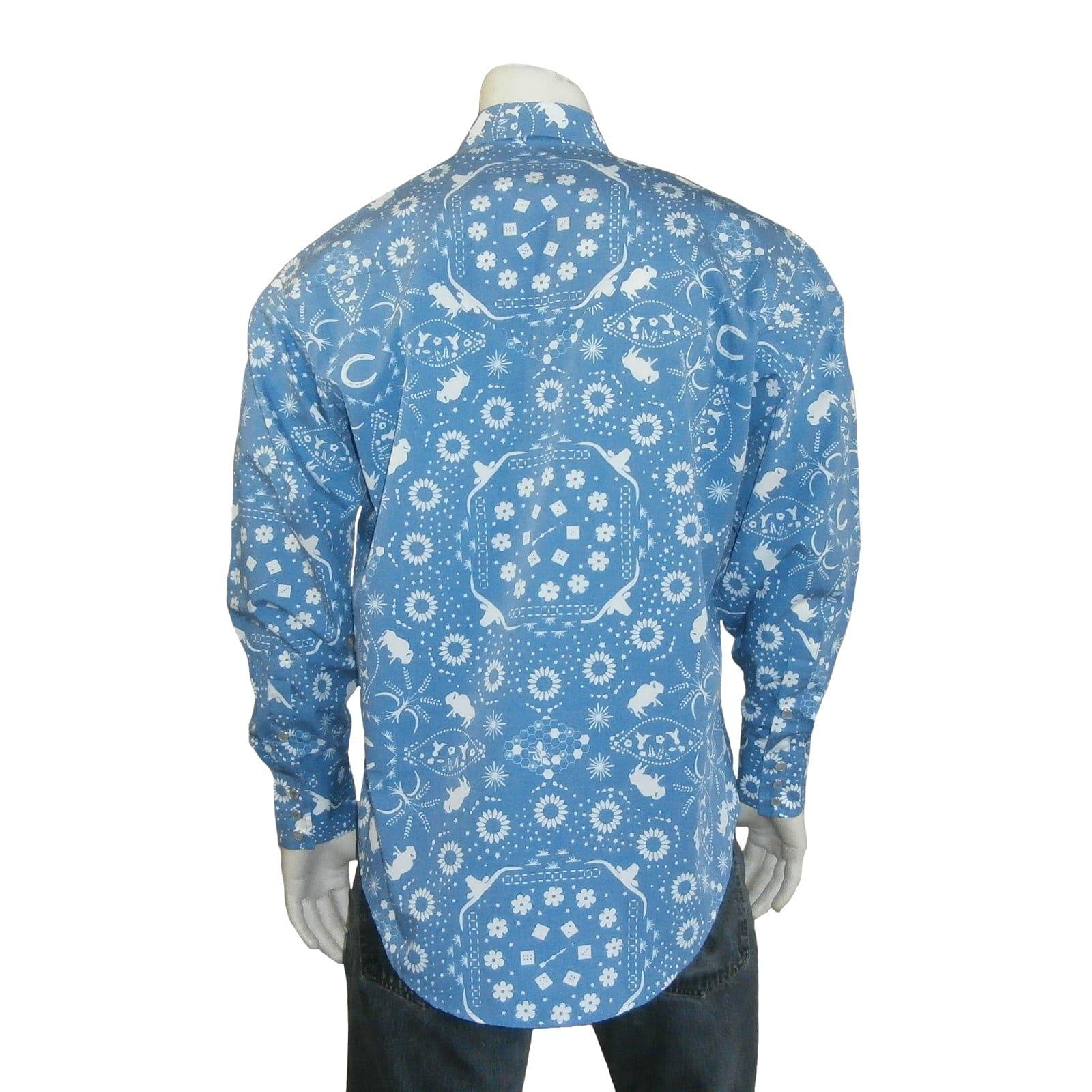 Rockmount Clothing Men's Blue Bison Bandana Print Western Shirt