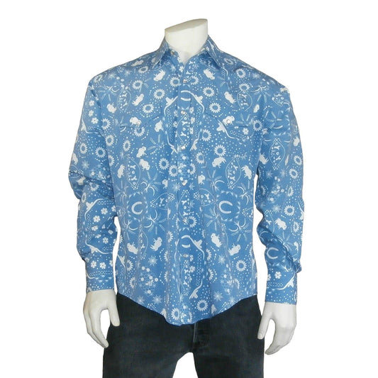 Rockmount Clothing Men's Blue Bison Bandana Print Western Shirt - Rockmount Clothing