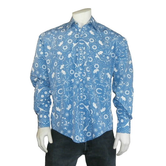 Rockmount Clothing Men's Blue Bison Bandana Print Western Shirt
