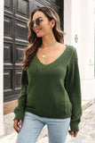 Ribbed Scoop Neck Long Sleeve Pullover Sweater - Trendsi