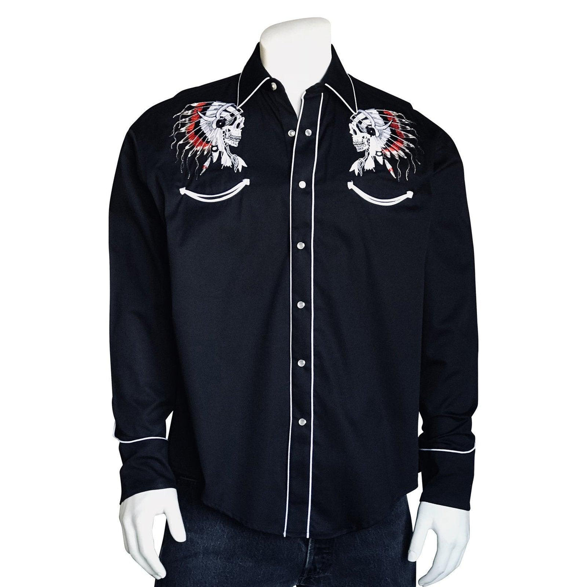 Men’s Chief Skulls Vintage Embroidered Western Shirt - Flyclothing LLC