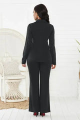 Lapel Collar Long Sleeve Blazer and Pants Set - Trendsi - Flyclothing LLC