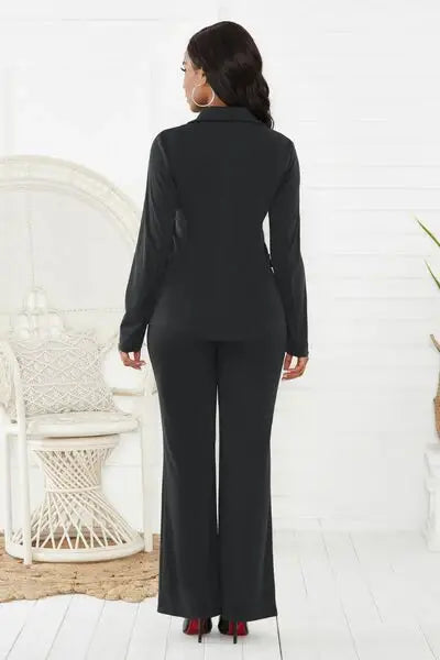 Lapel Collar Long Sleeve Blazer and Pants Set - Trendsi - Flyclothing LLC