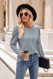 Round Neck Puff Sleeve Blouse - Trendsi - Flyclothing LLC