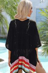 Rainbow Stripe Openwork Slit Cover-Up - Trendsi - Flyclothing LLC