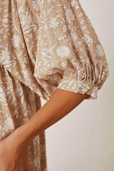 Floral Tie Neck Ruched Babydoll Dress - Trendsi - Flyclothing LLC